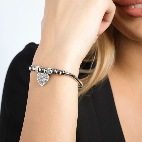Bracciale donna in acciaio con cuore e cristalli - immagine 3