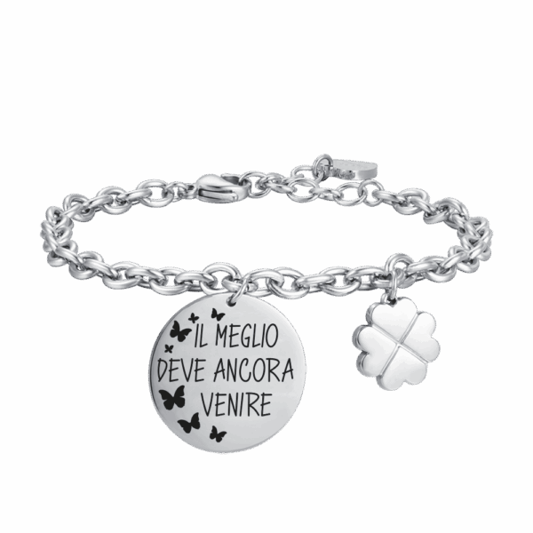 Bracciale donna in acciaio con scritta "Il meglio deve ancora venire"