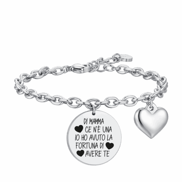 Bracciale donna in acciaio con scritta "Di mamma ce n'è una e io ho avuto la fortuna di avere te"