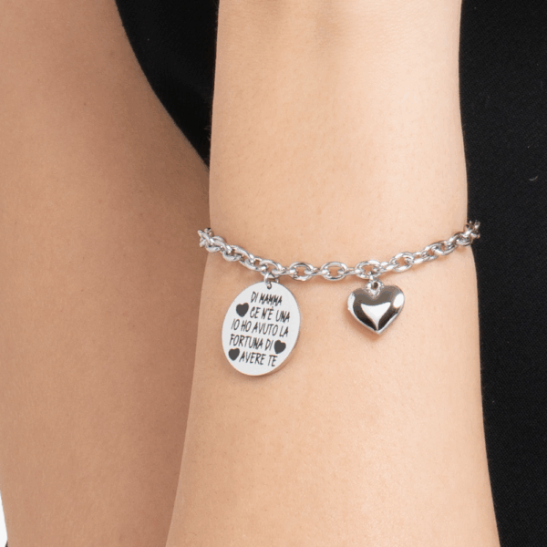 Bracciale donna in acciaio con scritta "Di mamma ce n'è una e io ho avuto la fortuna di avere te" - immagine 3
