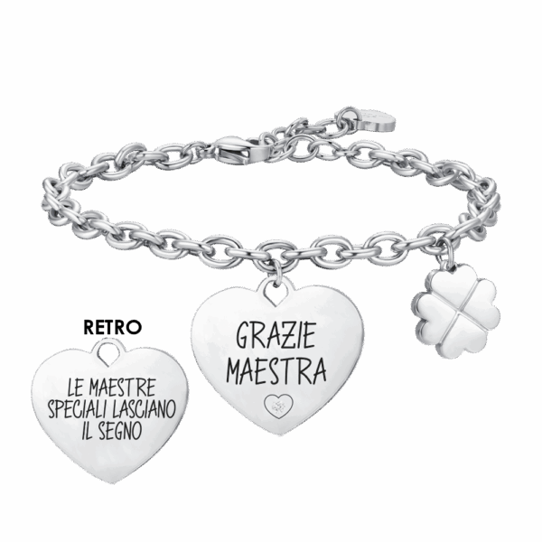 Bracciale donna in acciaio con scritta "Grazie maestra"