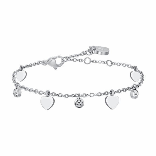 Bracciale donna in acciaio con cuori e cristalli