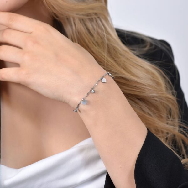 Bracciale donna in acciaio con cuori e cristalli - immagine 5