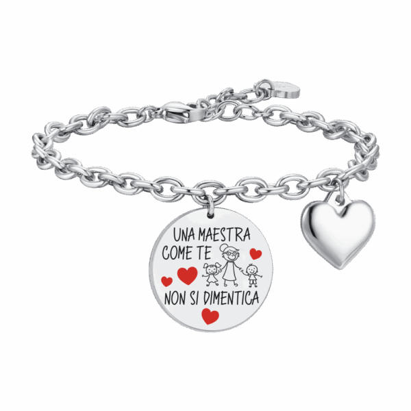 Bracciale donna in acciaio con scritta "Una maestra come te non si dimentica"