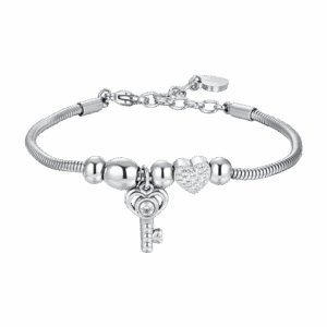 Bracciale donna in acciaio con chiave e cristalli