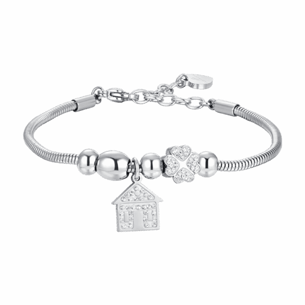 Bracciale donna in acciaio con casetta e cristalli