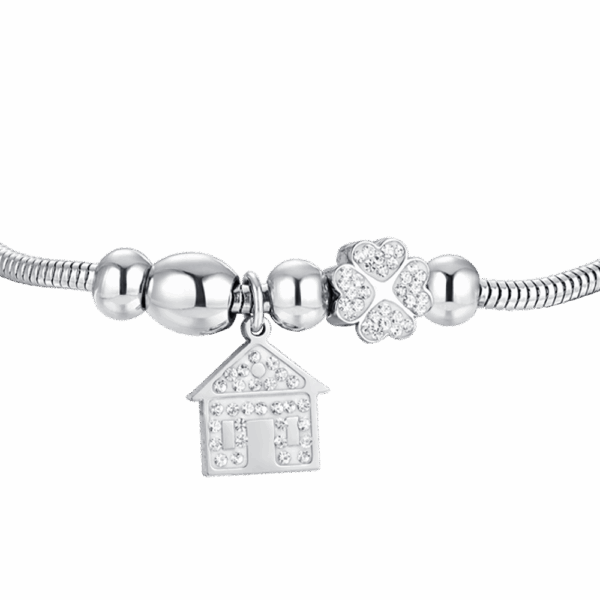Bracciale donna in acciaio con casetta e cristalli - immagine 4