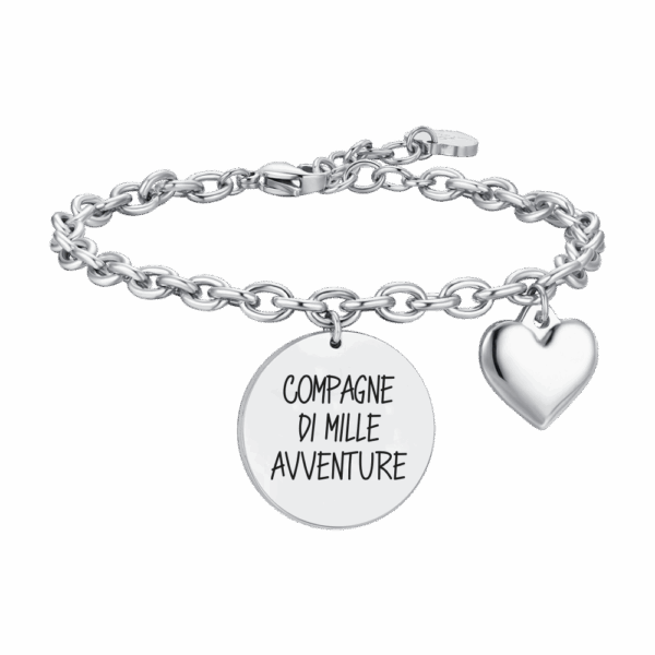 Bracciale donna in acciaio con scritta "Compagne di mille avventure"