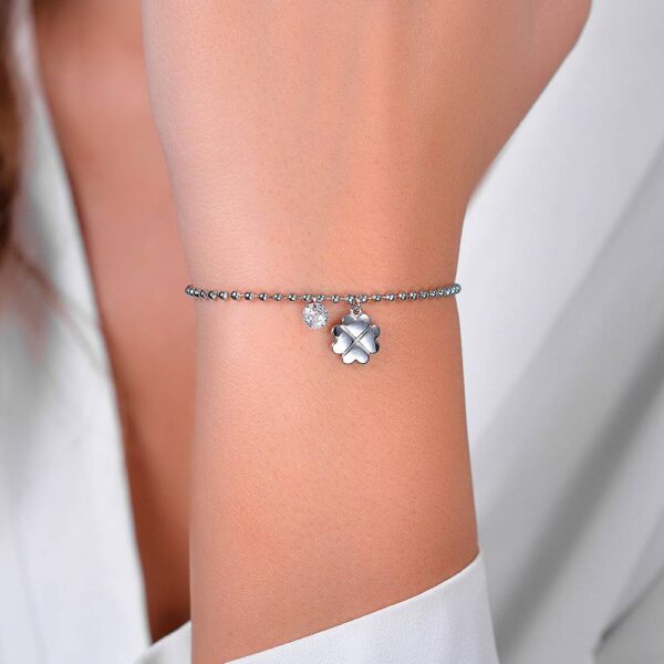 Bracciale donna in acciaio con quadrifoglio e zircone