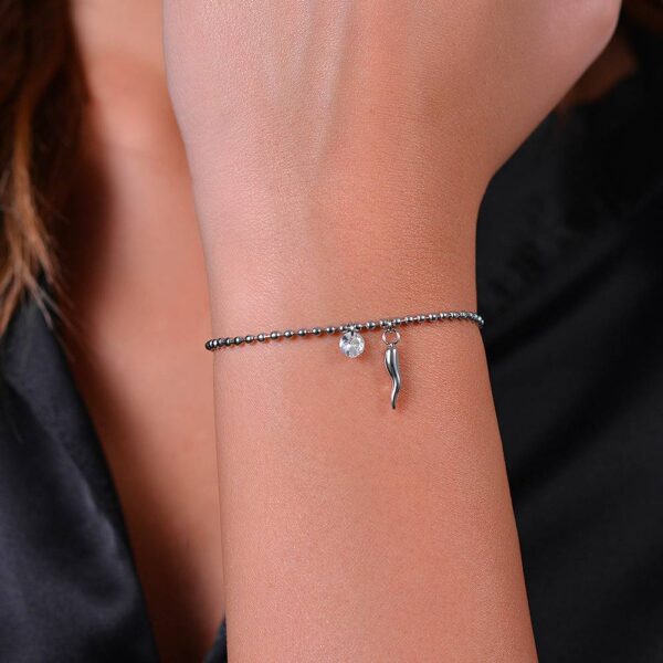 Bracciale donna in acciaio con corno e zircone