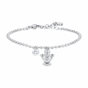 Bracciale donna in acciaio con angioletto e zircone