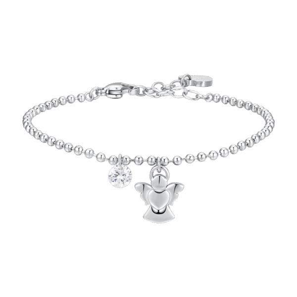 Bracciale donna in acciaio con angioletto e zircone