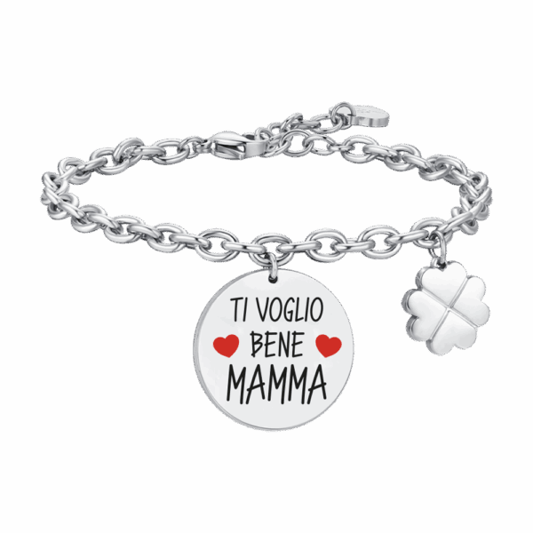 Bracciale in acciaio con scritta "Ti voglio bene mamma"