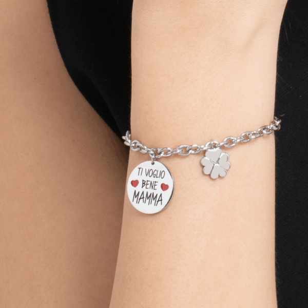 Bracciale in acciaio con scritta "Ti voglio bene mamma" - immagine 3