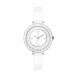Orologio donna in silicone bianco con quadrante silver e cristalli