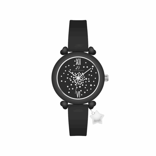 Orologio donna in silicone nero con cristalli bianchi e stella in acciaio