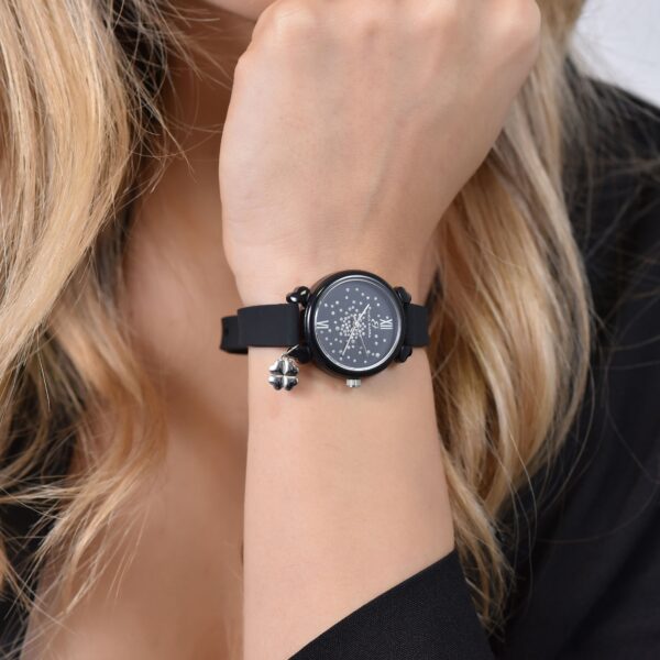 Orologio donna in silicone nero con cristalli bianchi e stella in acciaio - immagine 3