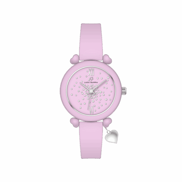 Orologio donna in silicone rosa con cristalli bianchi e cuore in acciaio - immagine 4