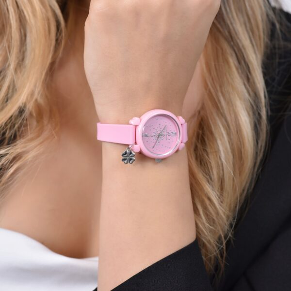Orologio donna in silicone rosa con cristalli bianchi e cuore in acciaio