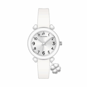 Orologio donna in silicone bianco con quadrifoglio in acciaio