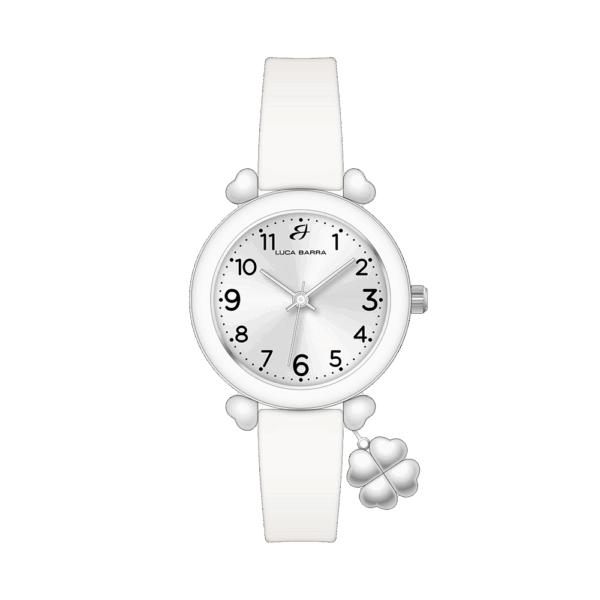 Orologio donna in silicone bianco con quadrifoglio in acciaio