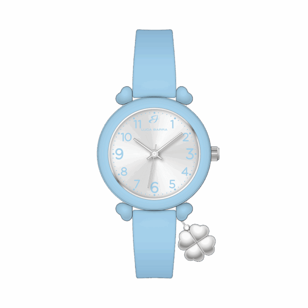 Orologio donna in silicone azzurro con quadrifoglio in acciaio - immagine 3