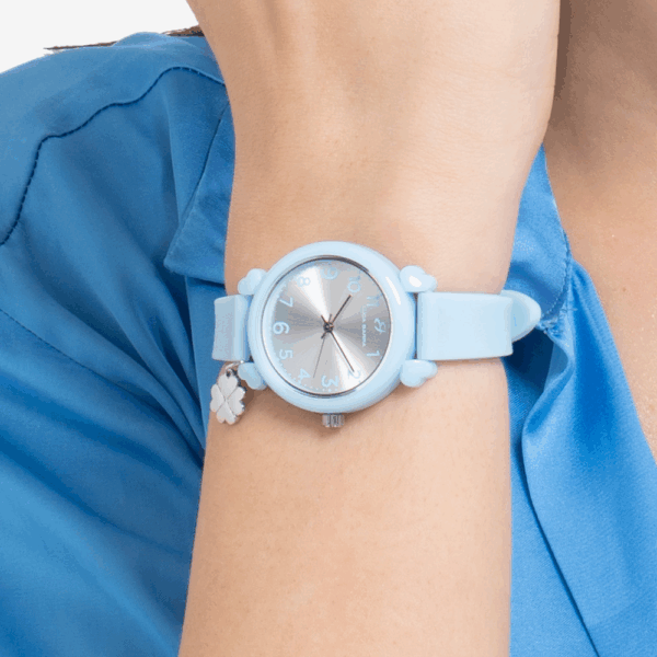 Orologio donna in silicone azzurro con quadrifoglio in acciaio