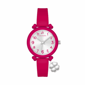 Orologio donna in silicone fucsia con quadrifoglio in acciaio
