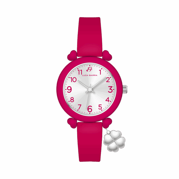 Orologio donna in silicone fucsia con quadrifoglio in acciaio