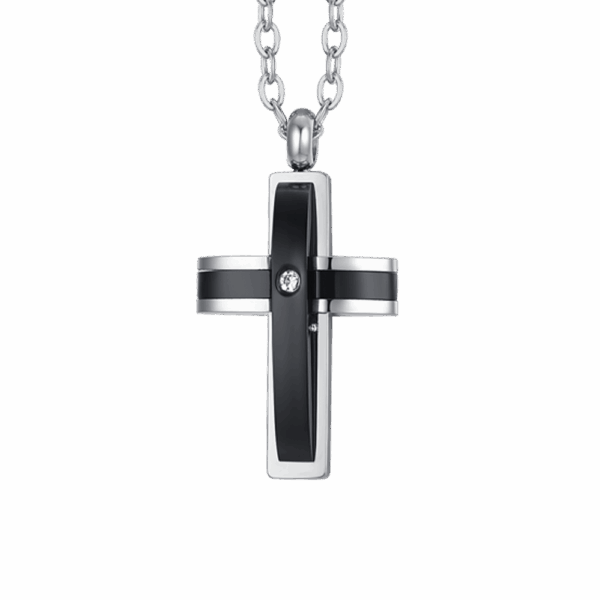 Collana uomo in acciaio con croce in IP nero e zircone - immagine 4
