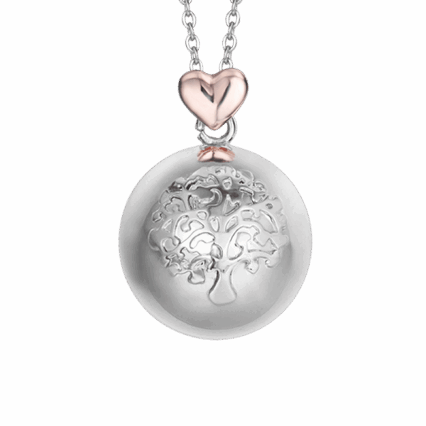 Collana chiama angeli in acciaio con albero della vita e cuore