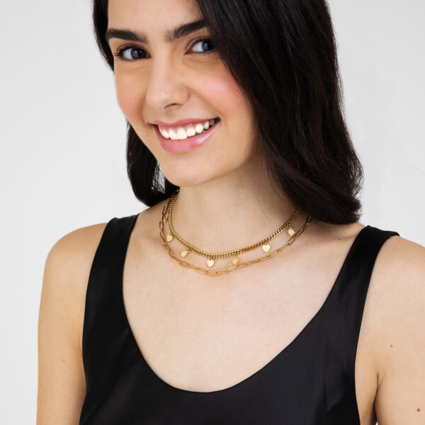Collana donna in acciaio IP gold multifilo con stelle e cuori - immagine 3