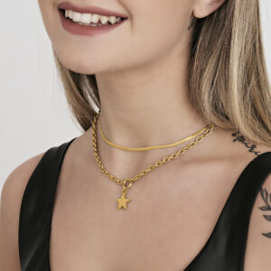 Collana donna in acciaio IP gold multifilo con stella