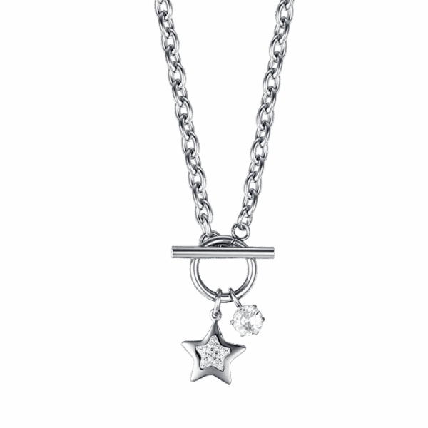 Collana donna in acciaio con stella e cristalli - immagine 2