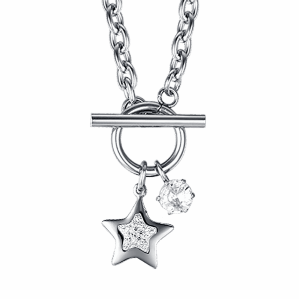 Collana donna in acciaio con stella e cristalli - immagine 3