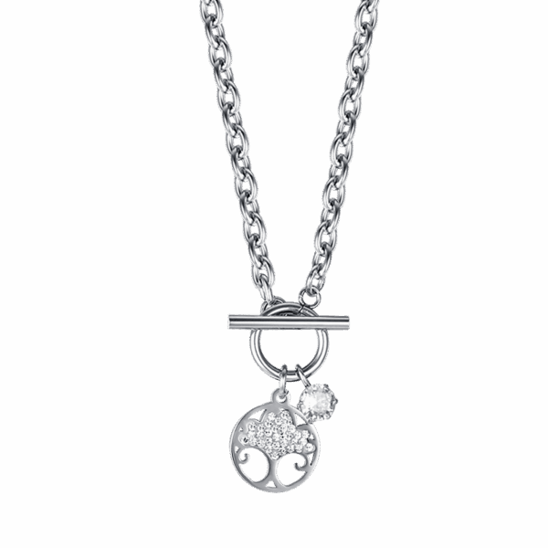 Collana donna in acciaio con albero della vita e cristalli