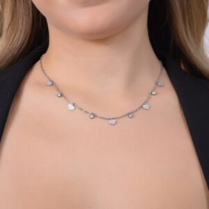 Collana donna in acciaio con cuori e cristalli
