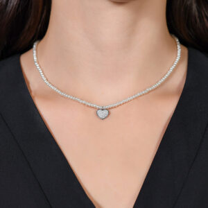 Collana donna in acciaio con perle e cuore