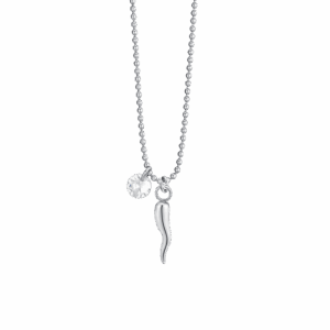 Collana donna in acciaio con corno e zircone