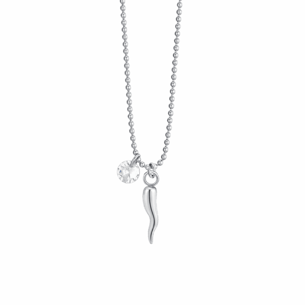 Collana donna in acciaio con corno e zircone
