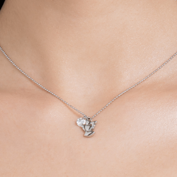 Collana donna in acciaio con angioletto e zircone - immagine 3