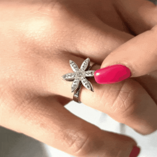 Anello donna in acciaio con fiore della vita girevole - immagine 2