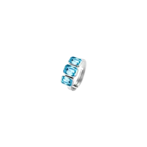 Anello donna in acciaio con cristalli acqua marina