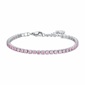 Bracciale tennis donna in acciaio con cristalli rosa
