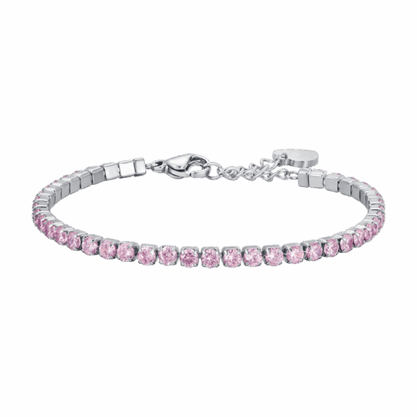 Bracciale tennis donna in acciaio con cristalli rosa