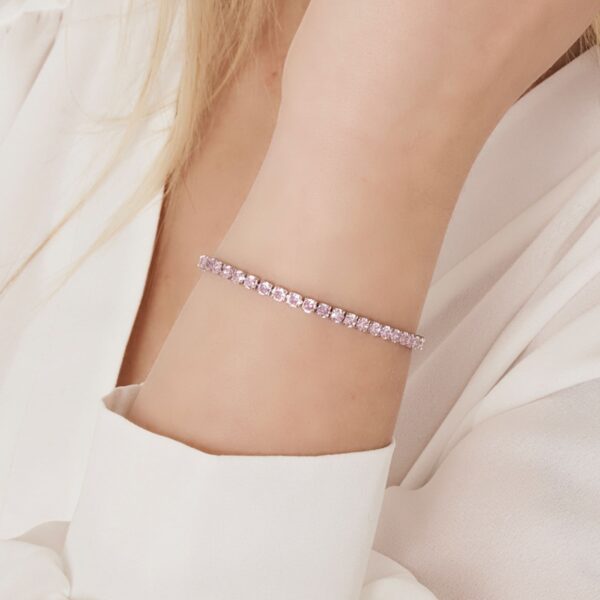 Bracciale tennis donna in acciaio con cristalli rosa - immagine 2