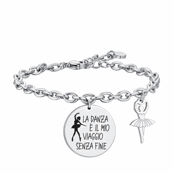 Bracciale donna in acciaio con scritta "La danza è il mio viaggio senza fine" - immagine 2