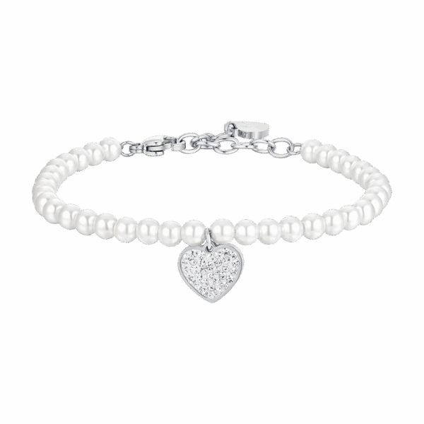 Bracciale donna in acciaio con perle e cuore - immagine 2