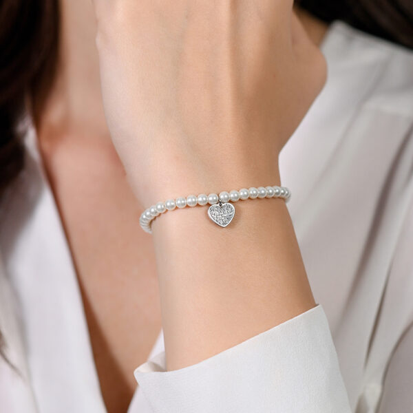 Bracciale donna in acciaio con perle e cuore