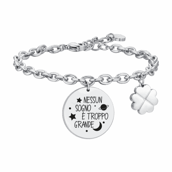 Bracciale donna in acciaio con scritta “Nessun sogno è troppo grande”